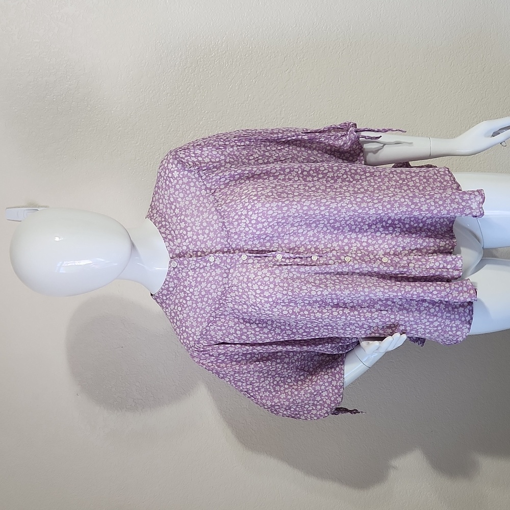 NSF Lilac Floral Print Button Up Shirt With Puffed Dolman Tied Sleeves Size Sm